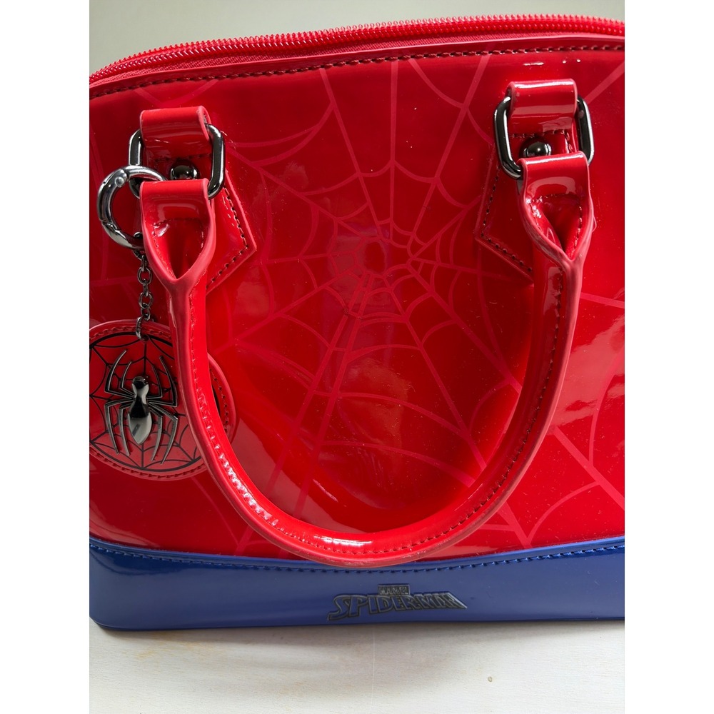 Marvel Spider-Man Red Blue Patent Dome Satchel Bag Universal Studios Purse - Picture 10 of 10
